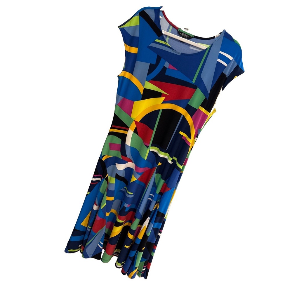 Lauren Ralph Lauren Geometric Abstract Print Midi Dress XL Multicolor Sleeveless